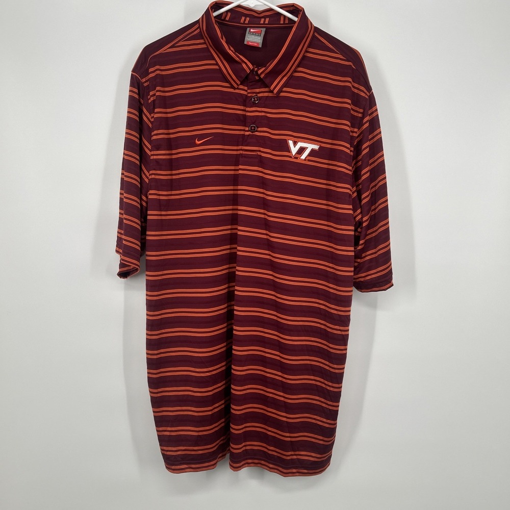 Nike VT Virginia Tech Men's XXL Dri‑Fit Striped Shirt Team Apparel Embroidered